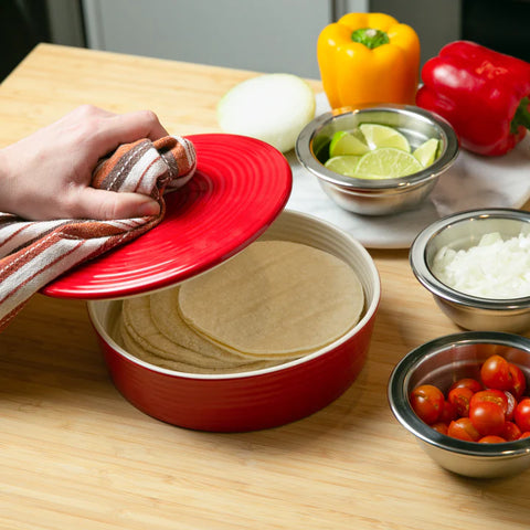Tortilla Warmer Stoneware 8” Red (RSVP)