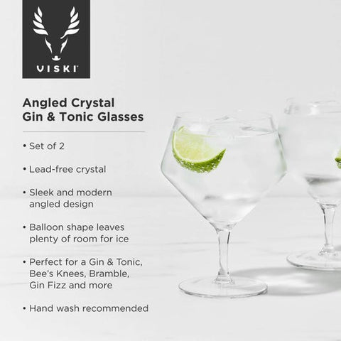Raye Stemmed Angled Crystal Gin & Tonic Glasses - Set of 2 (Viski)