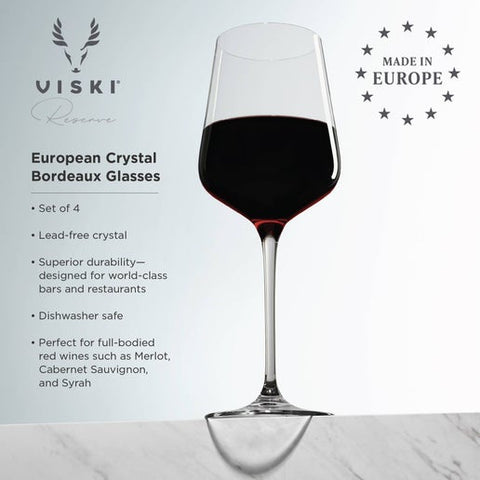 Reserve Inez European Crystal Bordeaux Glasses - Set of 4 (Viski)