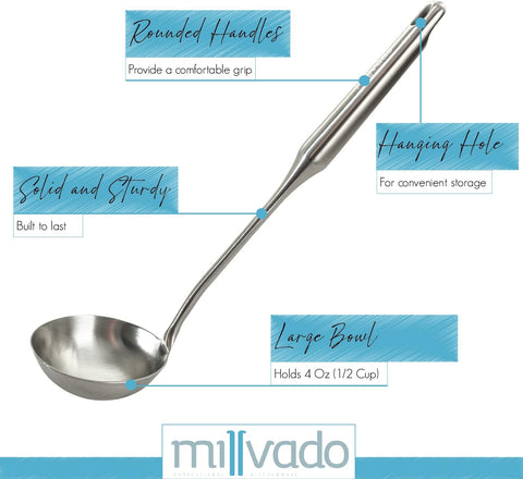 Stainless Steel Utensils, Soup Ladle 14'' (Millvado)