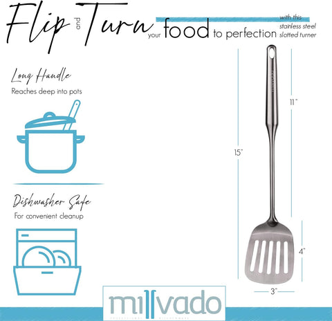 Stainless Steel Utensils, Slotted Turner 15'' (Millvado)