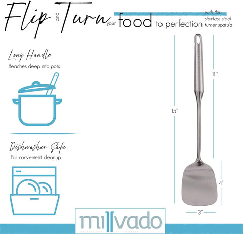Stainless Steel Utensils, Solid Turner 15'' (Millvado)