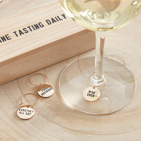 Gold Wine Charms in Pine Box (Santa Barbara)