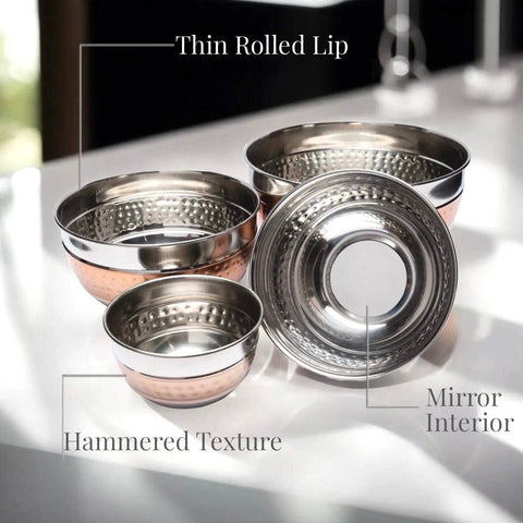 4 Piece Two Tone Stainless Steel Hammered Mixing Bowl Set (Lexi Home)