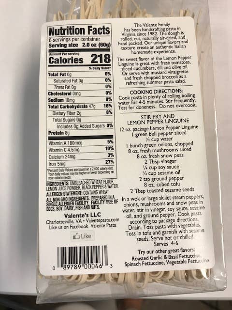 Lemon Pepper Linguine (Valente Pasta)