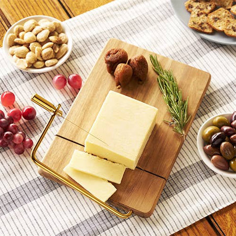 10" Acacia Cheese Slicing Board w/ Gold-Handled Wire Slicer (Twine)