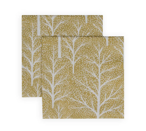 Small Cocktail Napkins Winter Trees Gold/White (Caspari)