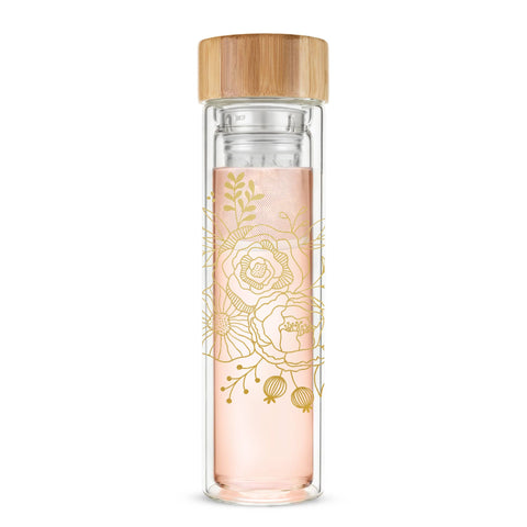 Blair Insulated Glass Travel Mug w/ Tea Infuser - Bouqet (Pinky Up)