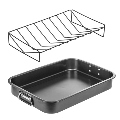 Nonstick Carbon Steel Roasting Pan with V-Style Rack (Lexi Home)
