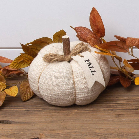 Cream Knit Pumpkin With Fabric Tag, Sm (Audrey's)