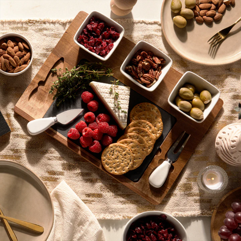 Acacia & Slate Cheese Board Set with Ceramic Bowls (Twine)