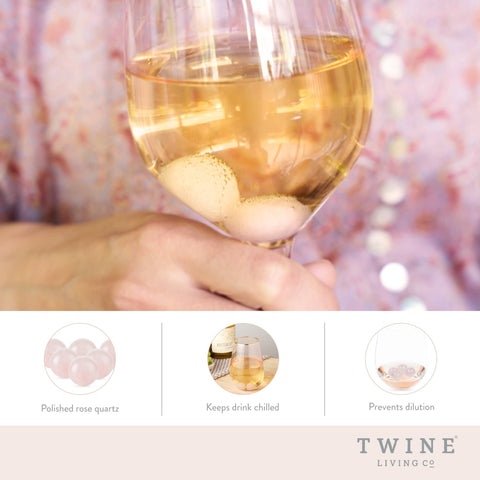 Rose Quartz Wine Chilling Gems w/ Storage Bag - Set of 6: Pink / Rose Quartz / Canvas (Twine)