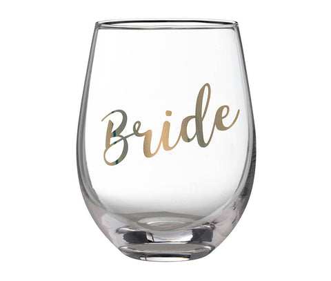 Gold "Bride" Stemless Wine Glass (Lillian Rose)