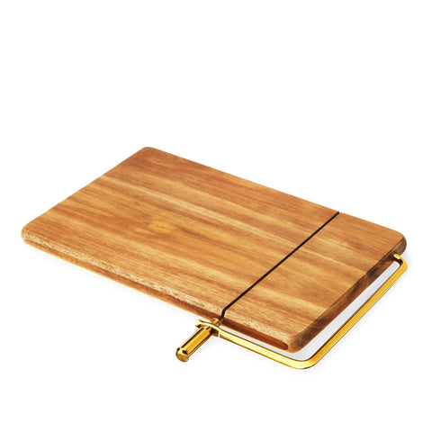 10" Acacia Cheese Slicing Board w/ Gold-Handled Wire Slicer (Twine)