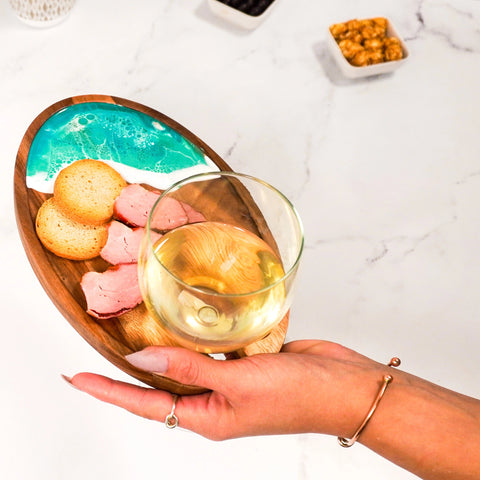 Wine & Appetizer Trays - Resin and Wood Caribbean Blue (Lynn + Liana Designs)