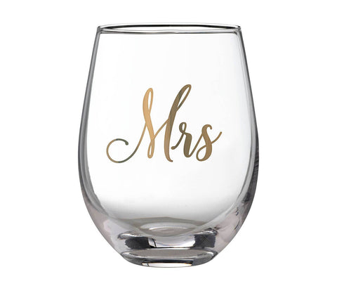 Gold Mrs. Stemless Wine Glass (Lillian Rose)