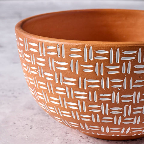 Lattice Lines Terracotta Bowl (Ten Thousand Villages)