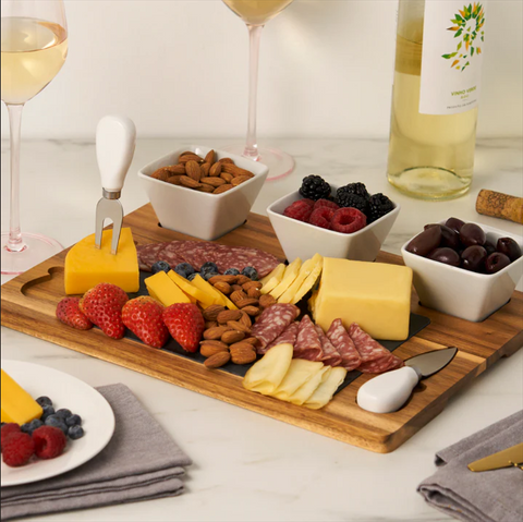 Acacia & Slate Cheese Board Set with Ceramic Bowls (Twine)
