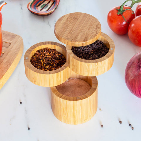 Triple Salt Box, 3-Tier Salt Cellar Storage Box (Totally Bamboo)