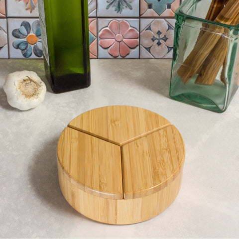 Trio Salt Cellar Storage Box with Swivel Lids (Totally Bamboo)