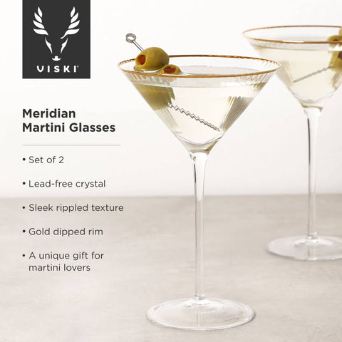 Deco Meridian Gold Rimmed Crystal Martini Glasses Set of 2 (Viski)
