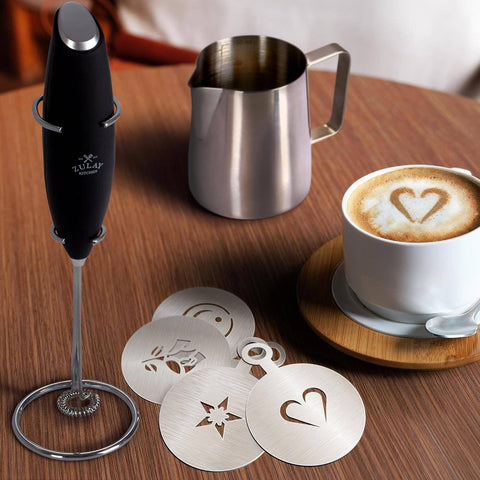 Milk Frother Pitcher Stencil Stirrer Set - Black (Zulay)
