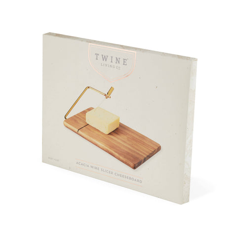 10" Acacia Cheese Slicing Board w/ Gold-Handled Wire Slicer (Twine)