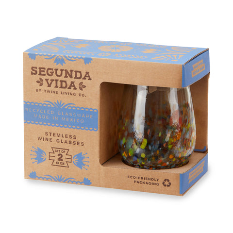 Artistico Recycled Glass Stemless Wine Glasses - Set of 2 (Twine)