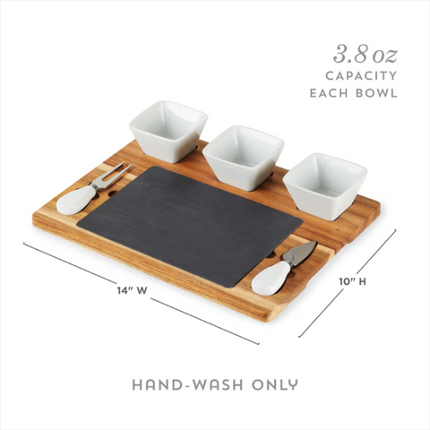 Acacia & Slate Cheese Board Set with Ceramic Bowls (Twine)