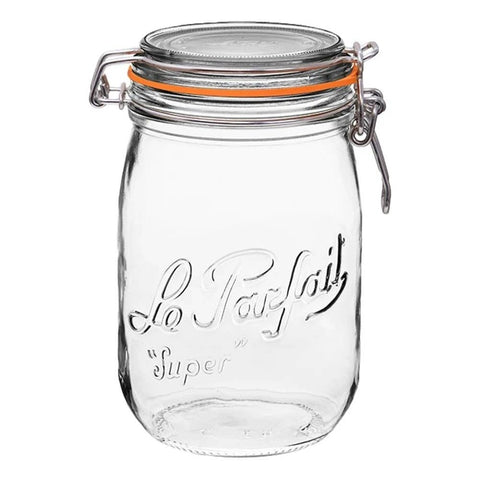 1L Rounded French Glass Storage Jar W Airtight Rubber Seal (Le Parfait)