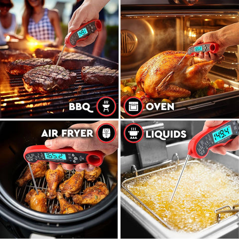 Instant Read Digital Meat Thermometer with Probe: Red/Black (Zulay Kitchen)
