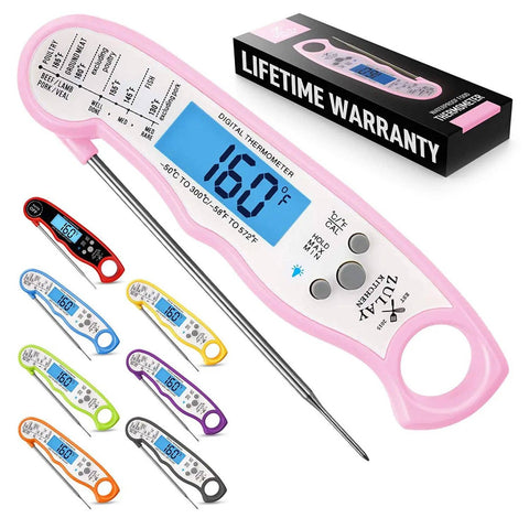 Instant Read Digital Meat Thermometer with Probe: Red/Black (Zulay Kitchen)