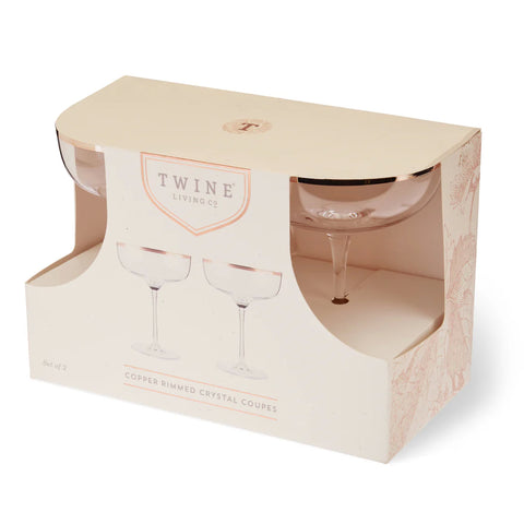 Copper Rimmed Crystal Coupe Set (Twine)