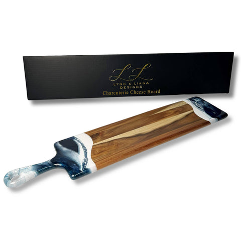 Resin Cheese board / Charcuterie Board - Baguette 5"x24": Navy/White/Metallic (Lynn & Liana)