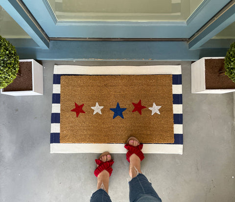 Navy Blue and White Striped Doormat (Nickel Designs)