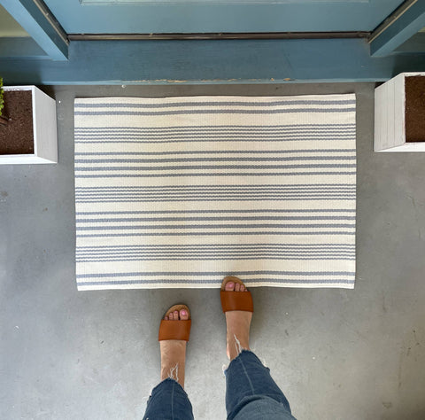 Cream and Grey Striped Accent Rug (Nickel Designs)