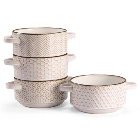 Ceramic Soup Bowls with Handles, 26.5 oz, Set of 4 (Kook)