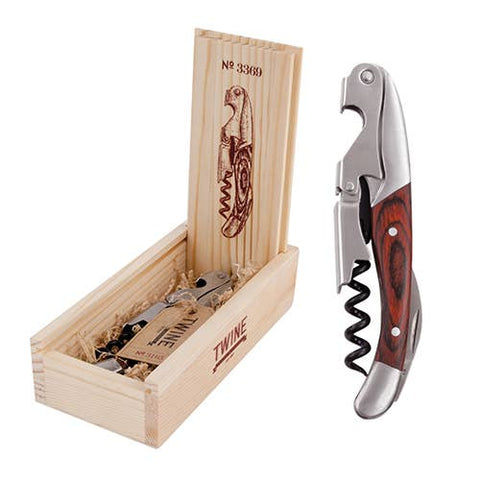 Rosewood Handle Double-Hinged Corkscrew w/ Wood Gift Box (Twine)