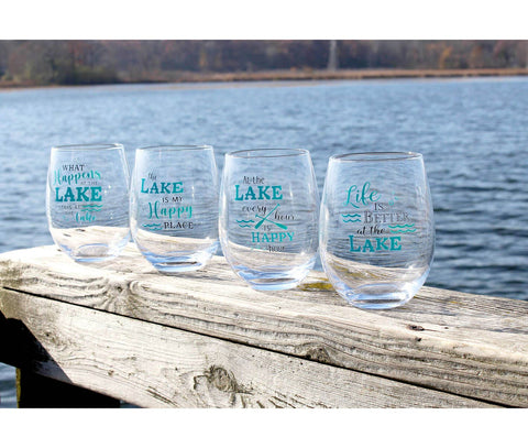 At the Lake Stemless Wine Glasses