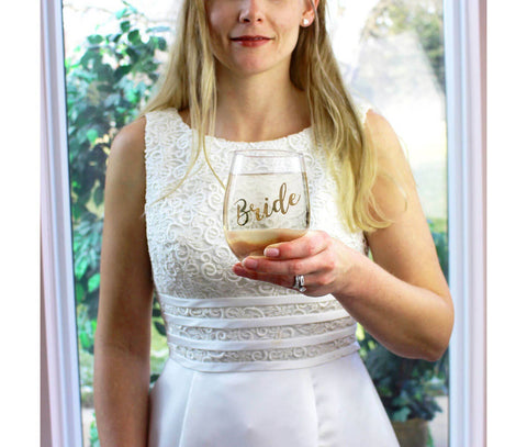 Gold "Bride" Stemless Wine Glass (Lillian Rose)