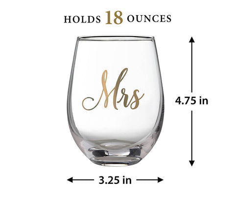 Gold Mrs. Stemless Wine Glass (Lillian Rose)