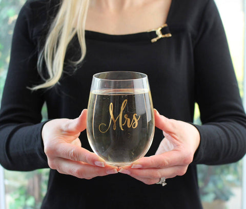 Gold Mrs. Stemless Wine Glass (Lillian Rose)