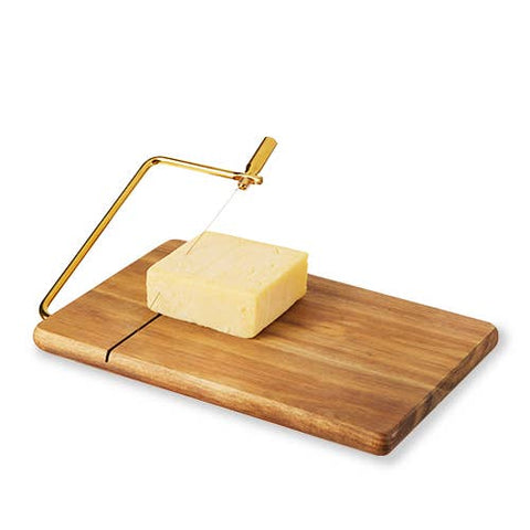 10" Acacia Cheese Slicing Board w/ Gold-Handled Wire Slicer (Twine)