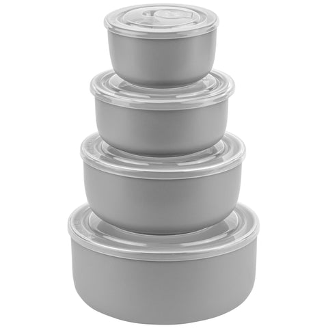 Nesting Kitchen Bowl Set with Lids, Ceramic, Set of 4: Grey (Kook)