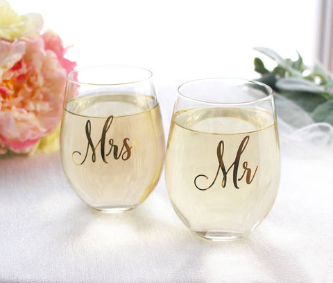 Gold Mrs. Stemless Wine Glass (Lillian Rose)