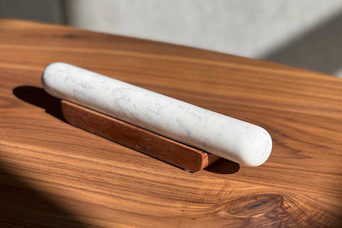 White Marble Rolling Pin and Wood Base (Verve Culture)