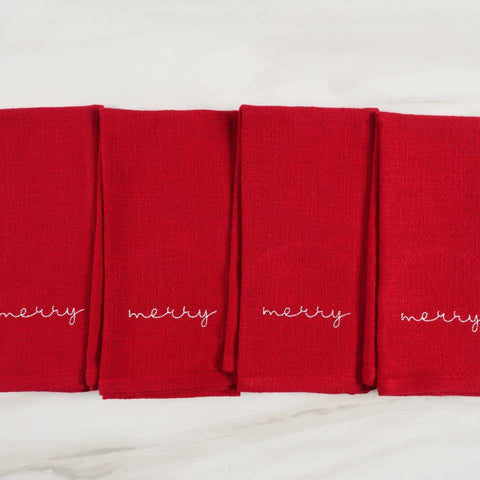Holiday Red Embroidered Napkins: Joy (KAF Home)