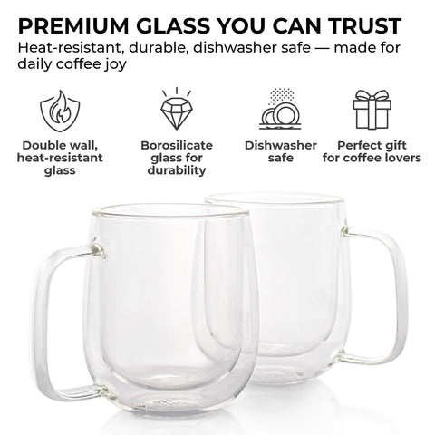 10oz Glass Coffee Mugs. Double-Wall Borosilicate Glass (Kaffe)