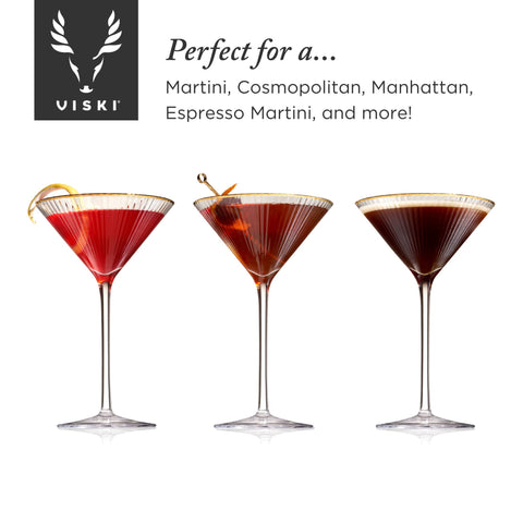 Deco Meridian Gold Rimmed Crystal Martini Glasses Set of 2 (Viski)
