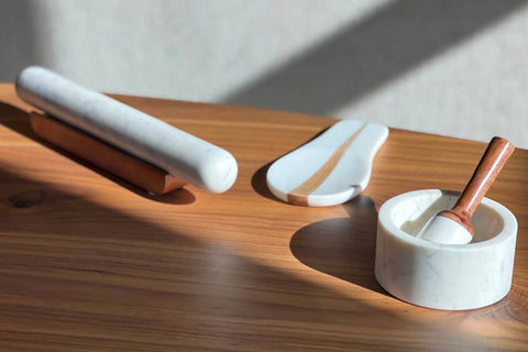White Marble Rolling Pin and Wood Base (Verve Culture)